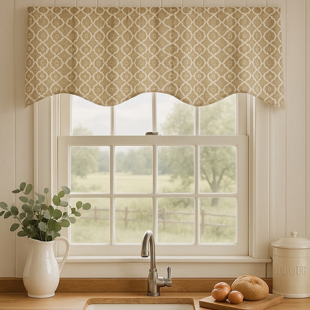Waverly Beige Trellis Cotton Scalloped Valance 50" NWOT Neutral Farmhouse
